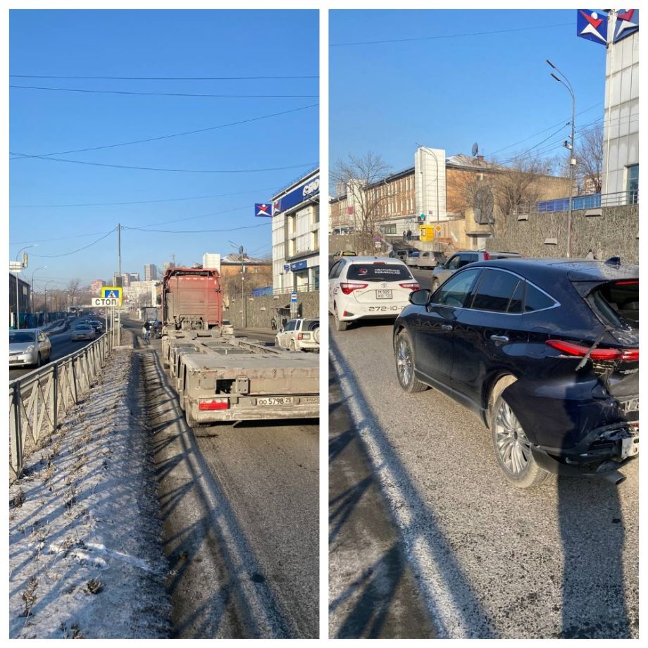 Авто в хлам: фура въехала в «Хорек» на Калинина во Владивостоке