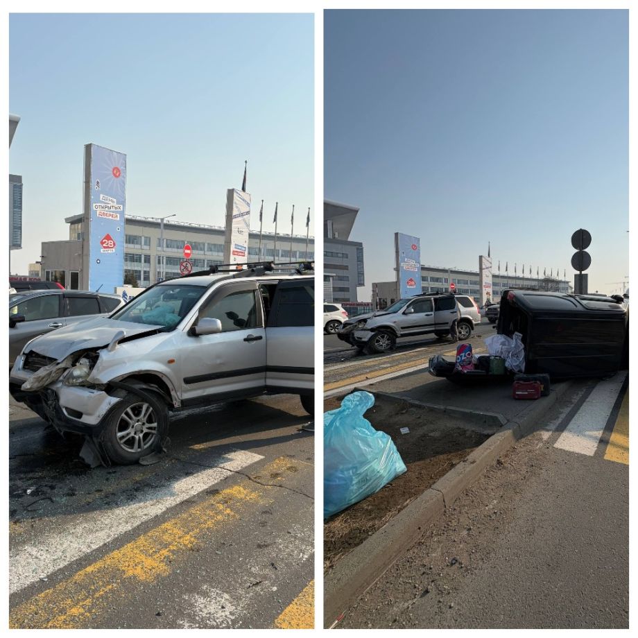 На Русском острове водитель внедорожника перевернул кроссовер