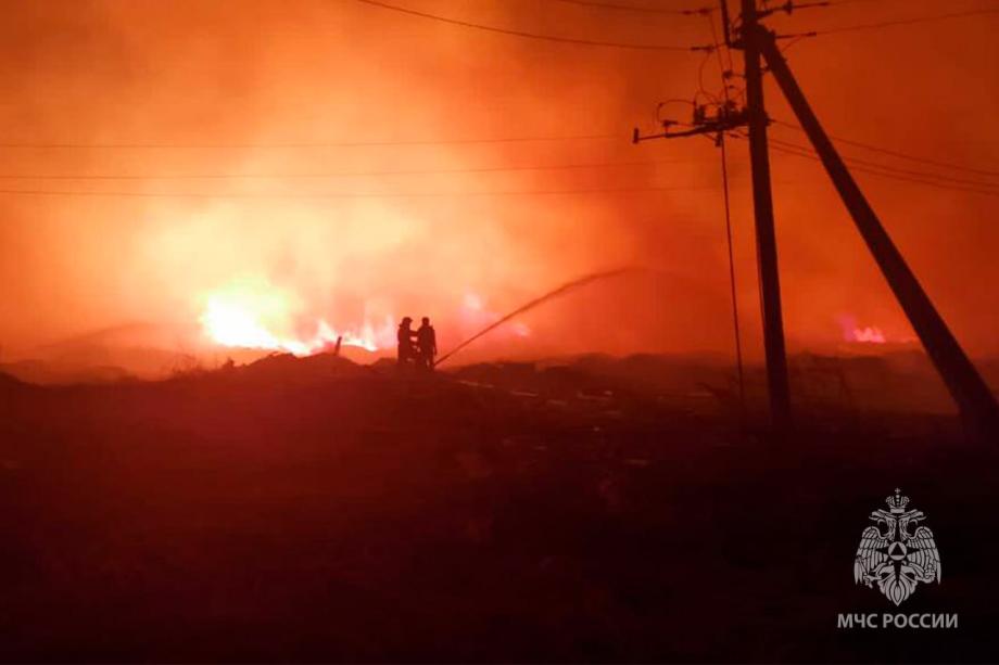 Фото: Telegram-канал "МЧС ПРИМОРЬЕ" | В Приморье установят обстоятельства крупного пожара на территории рядом с лесоперерабатывающим комплексом