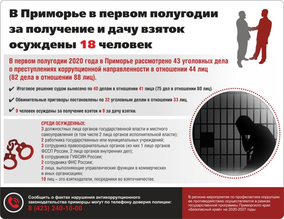 Фото: PRIMPRESS | Названо количество человек, осужденных за получение взятки в Приморье в первом полугодии 2020 года