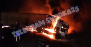 Женщина-водитель и пассажир сгорели в машине после лобового удара с «КамАЗом» на трассе в Приморье